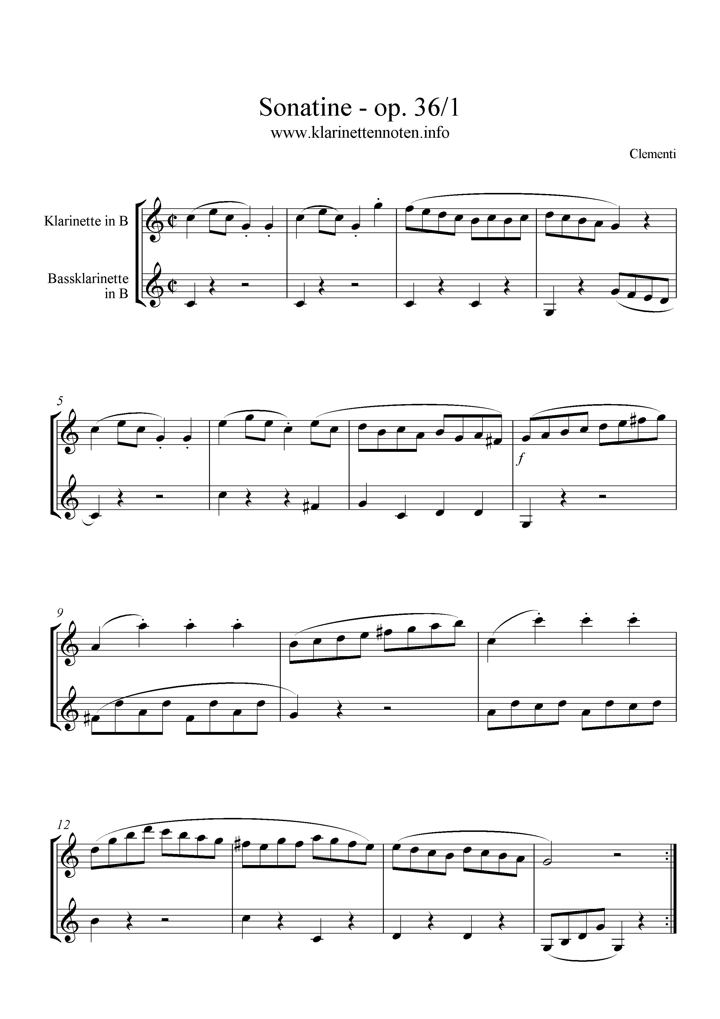 Clementi Sonatine op36/1, Clarinet Duo